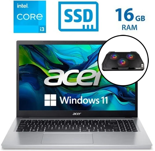 Kit Laptop + Base Enfriadora – Acer Aspire Go 15 – i3 N355 – 16GB – 512GB SSD – Silver